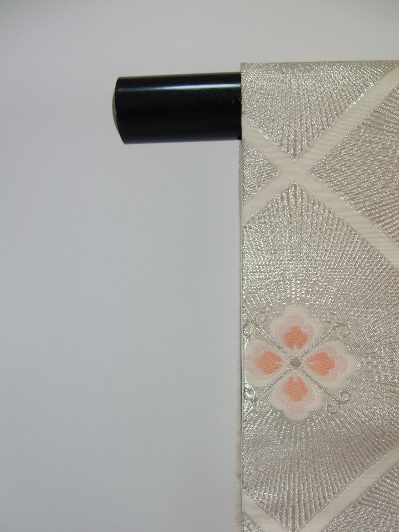 Gorgeous, HANARAHISHI pattern, pouch obi, table runner, silver thread, pure silk, recycled.