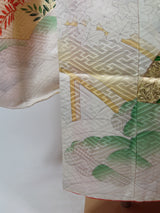 Silk 振袖 長襦袢セット 花扇面文様 金駒刺繍 古典柄 上品華やか 和装 Kimono