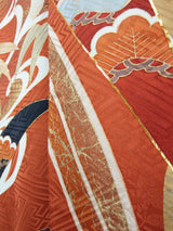 Gorgeous Furisode (long-sleeved kimono), kichijo floral design, embroidered with gold pieces, gold and Saya type, pure silk