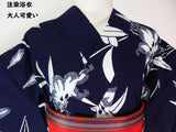 Almost beautiful, yukata, indigo-dyed, flower design, adult cute, dark blue, combed ground