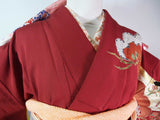 逸品 振袖 松に宝尽くし文様 金彩 縮緬 深紅系 正絹 長襦袢付き 2点セット