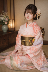 総絞り 振袖 長襦袢セット 正絹 金彩 桜色 絹のダイヤモンド “Long sleeve furisode”