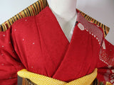 New Silk Furisode Kimono｜鹿子絞り 花文様 金彩 正絹 赤黒ぼかし Japanese Formal Kimono