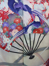 振袖 フルセット（長襦袢・袋帯・帯揚げ・帯締め）友禅 花扇面文様 薄紅×生成り 古典美 逸品     Full set / Ready to wear