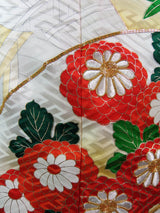 Silk 振袖 長襦袢セット 花扇面文様 金駒刺繍 古典柄 上品華やか 和装 Kimono