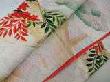 Silk 振袖 長襦袢セット 花扇面文様 金駒刺繍 古典柄 上品華やか 和装 Kimono
