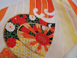 Vintage Silk Furisode Kimono | Rough Waves, Genji-guruma & Gosho-guruma Motifs with Gold-thread Couching Embroidery (Kinkoma-shishu)