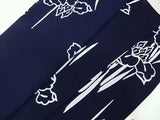 ほぼ美品　注染　浴衣　菖蒲文様　手縫い　藍染　大人可愛い　濃紺色