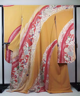 New Silk Furisode Kimono | Kanoko Shibori Floral Pattern Gold Leaf Pure Silk Red and Black Gradation Japanese Formal Kimono