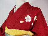 新品 Furisode Kimono Full Set 正絹 桜文様 花文様 袋帯・やまと誂え刺繍半衿長襦袢・帯揚げ・帯締め付き Ready to Wear 逸品