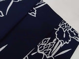 ほぼ美品　注染　浴衣　菖蒲文様　手縫い　藍染　大人可愛い　濃紺色