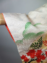 Silk 振袖 長襦袢セット 花扇面文様 金駒刺繍 古典柄 上品華やか 和装 Kimono