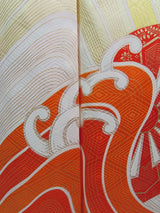 Vintage Silk Furisode Kimono | Rough Waves, Genji-guruma & Gosho-guruma Motifs with Gold-thread Couching Embroidery (Kinkoma-shishu)