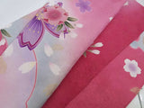 Beautiful Furisode, Kimono, pure silk, LL size, lovely pinkish color, cherry blossom design on snowflake ring, gold thread