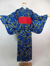 美品　注染　浴衣　花文様文様　大人可愛い　青色