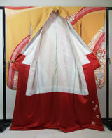 New Silk Furisode Kimono | Kanoko Shibori Floral Pattern Gold Leaf Pure Silk Red and Black Gradation Japanese Formal Kimono