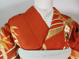 Gorgeous Furisode (long-sleeved kimono), kichijo floral design, embroidered with gold pieces, gold and Saya type, pure silk