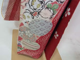 New Silk Furisode Kimono | Kanoko Shibori Floral Pattern Gold Leaf Pure Silk Red and Black Gradation Japanese Formal Kimono