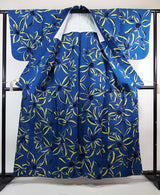 美品　注染　浴衣　花文様文様　大人可愛い　青色