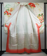 Silk 振袖 長襦袢セット 花扇面文様 金駒刺繍 古典柄 上品華やか 和装 Kimono