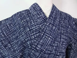 粋な藍染調 かすれ格子文様 Men’s Yukata 本染め Hand-Sewn Cotton Summer Kimono ③