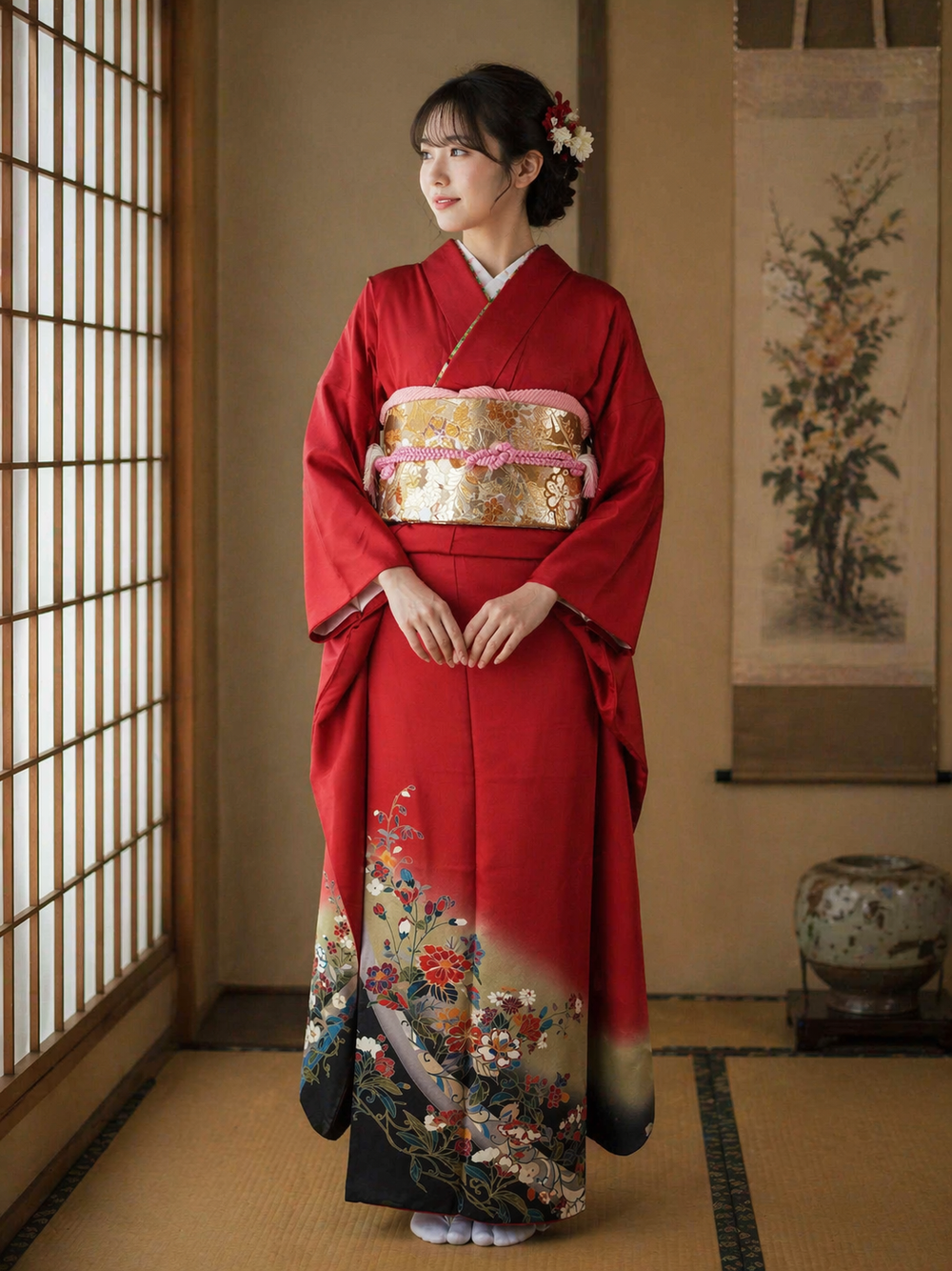 フルセット】振袖(袋帯・長襦袢・帯揚げ・帯締め付き)/正絹/豪華 フルセット】振袖(袋帯・長襦袢・帯揚げ・帯締め付き)/正絹/豪華