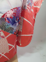 振袖 フルセット（長襦袢・袋帯・帯揚げ・帯締め）友禅 花扇面文様 薄紅×生成り 古典美 逸品     Full set / Ready to wear