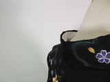 美品　レディース浴衣　可愛いうさぎ文様　花文様　変わり織　金彩入り　やや透け感有り　黒色