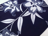 Almost beautiful, yukata, indigo-dyed, flower design, adult cute, dark blue, combed ground