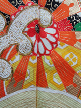 Vintage Silk Furisode Kimono | Rough Waves, Genji-guruma & Gosho-guruma Motifs with Gold-thread Couching Embroidery (Kinkoma-shishu)