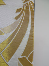 Gorgeous 9" Nagoya obi with noshi noshi design, table runner, gold thread, made in Japan, pure silk, with tassels, recycled.