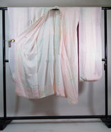 美品 振袖 長襦袢セット 作家物 正絹 金彩 銀通糸 花文様 上品ブルー系 ガード加工済　Easy-to-wear furisode