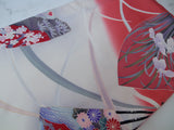 振袖 フルセット（長襦袢・袋帯・帯揚げ・帯締め）友禅 花扇面文様 薄紅×生成り 古典美 逸品     Full set / Ready to wear