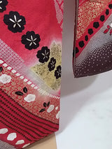 New Silk Furisode Kimono｜鹿子絞り 花文様 金彩 正絹 赤黒ぼかし Japanese Formal Kimono