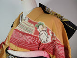 New Silk Furisode Kimono | Kanoko Shibori Floral Pattern Gold Leaf Pure Silk Red and Black Gradation Japanese Formal Kimono