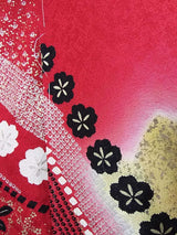 New Silk Furisode Kimono｜鹿子絞り 花文様 金彩 正絹 赤黒ぼかし Japanese Formal Kimono
