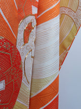 Vintage Silk Furisode Kimono | Rough Waves, Genji-guruma & Gosho-guruma Motifs with Gold-thread Couching Embroidery (Kinkoma-shishu)