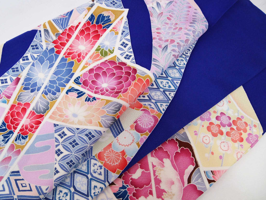 Noshi Pattern Gorgeous Furisode (Furisode) Kimono, Pure Silk with Yuzen Floral Noshi ...