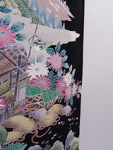 Beautiful black kimono with five crests, Chaya Tsuji pattern, kimono, pure silk, Kikyo pattern, S size.