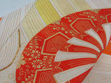 Vintage Silk Furisode Kimono | Rough Waves, Genji-guruma & Gosho-guruma Motifs with Gold-thread Couching Embroidery (Kinkoma-shishu)