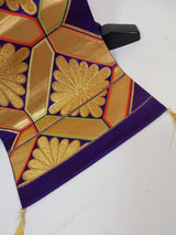 Gorgeous chrysanthemum and water chestnut design pouch obi, table runner, gold thread, pure silk, recycled