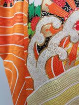 Vintage Silk Furisode Kimono | Rough Waves, Genji-guruma & Gosho-guruma Motifs with Gold-thread Couching Embroidery (Kinkoma-shishu)