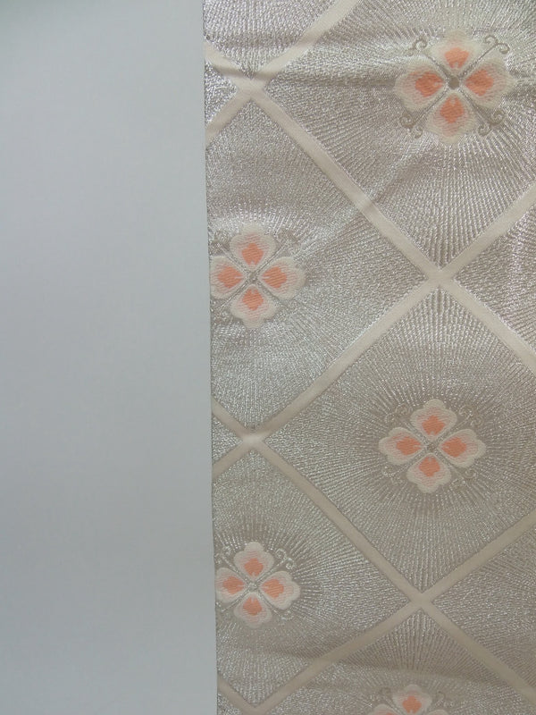 Gorgeous, HANARAHISHI pattern, pouch obi, table runner, silver thread, pure silk, recycled.