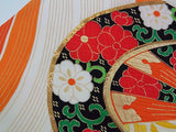 Vintage Silk Furisode Kimono | Rough Waves, Genji-guruma & Gosho-guruma Motifs with Gold-thread Couching Embroidery (Kinkoma-shishu)
