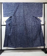 粋な藍染調 かすれ格子文様 Men’s Yukata 本染め Hand-Sewn Cotton Summer Kimono ③