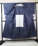 粋な藍染調 かすれ格子文様 Men’s Yukata 本染め Hand-Sewn Cotton Summer Kimono ③
