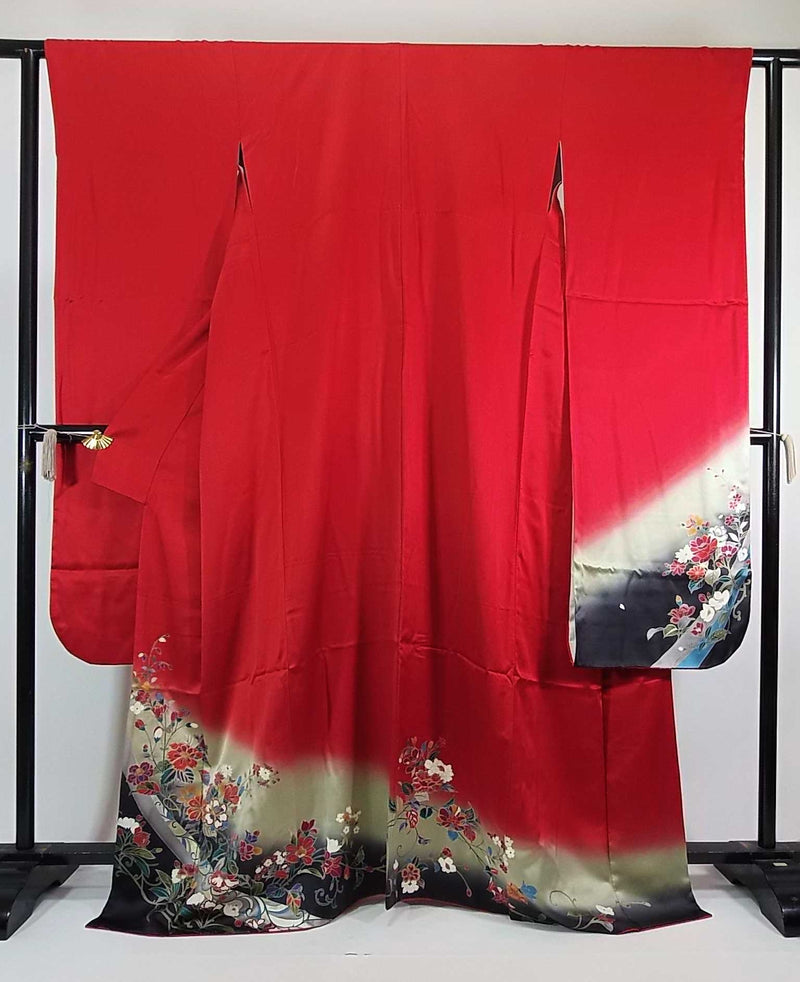 aoi　　正絹　振袖　袋帯　帯揚げ帯締め　長襦袢　セット　Ｆ035 フルセット】振袖（袋帯・長襦袢・帯揚げ・帯締め付き）／正絹／豪華