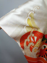 Vintage Silk Furisode Kimono | Rough Waves, Genji-guruma & Gosho-guruma Motifs with Gold-thread Couching Embroidery (Kinkoma-shishu)