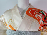 Vintage Silk Furisode Kimono | Rough Waves, Genji-guruma & Gosho-guruma Motifs with Gold-thread Couching Embroidery (Kinkoma-shishu)