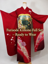 新品 Furisode Kimono Full Set 正絹 桜文様 花文様 袋帯・やまと誂え刺繍半衿長襦袢・帯揚げ・帯締め付き Ready to Wear 逸品